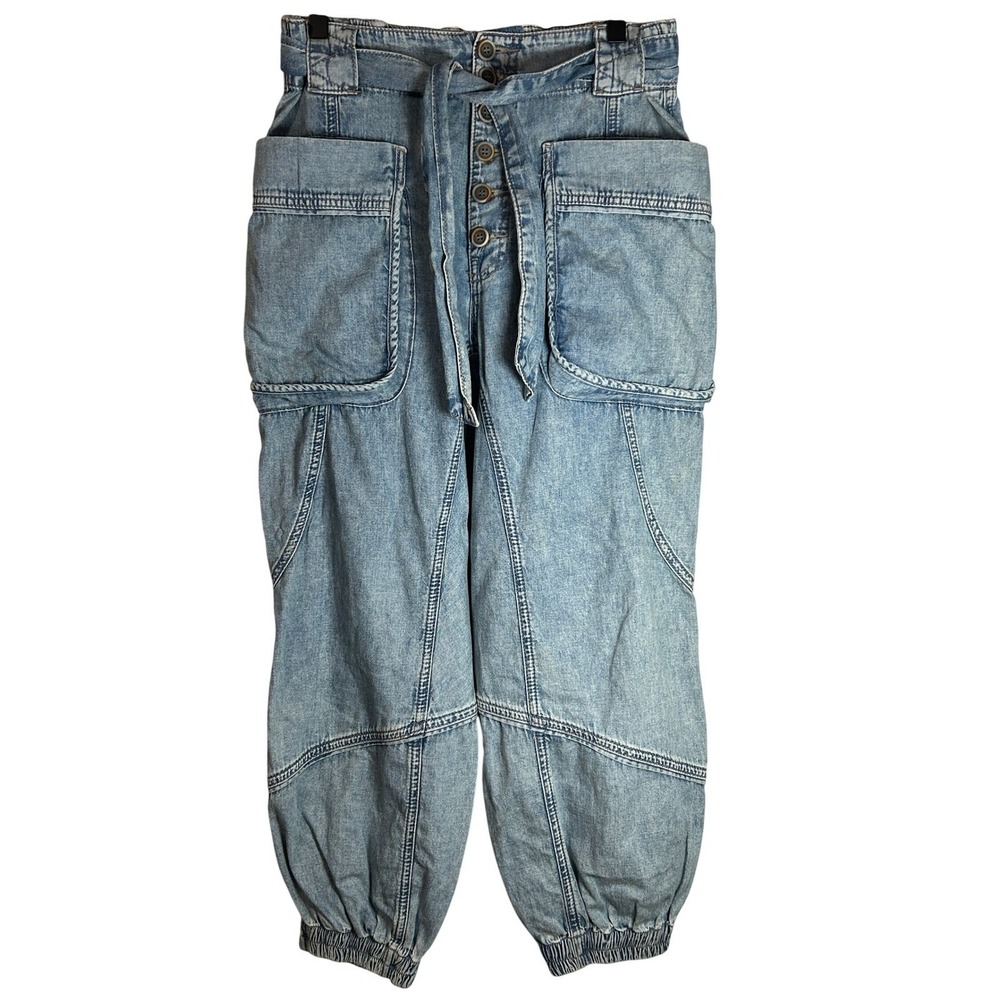 We the Free Utility Cargo‎ JoggerJeans Blue Button Fly Tie Waist Size 26